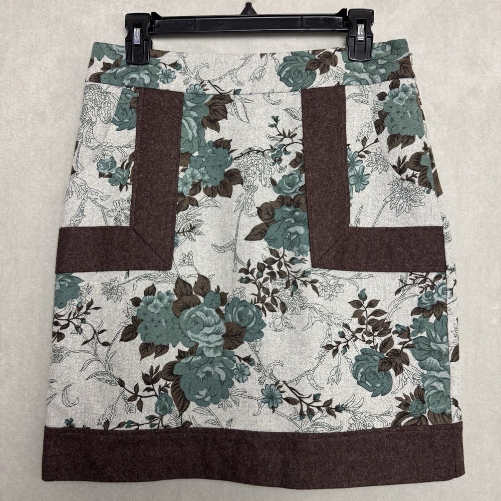 Anthropologie Tabitha Womens Medium Teal Floral Gray Wool Blend Mini Skirt